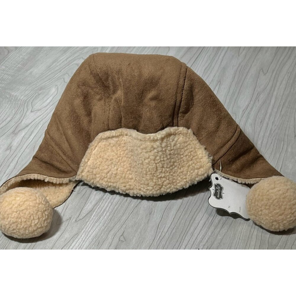 Mud Pie brown faux suede hat pilot aviator trapper style winter Sherpa 0-12m NWT